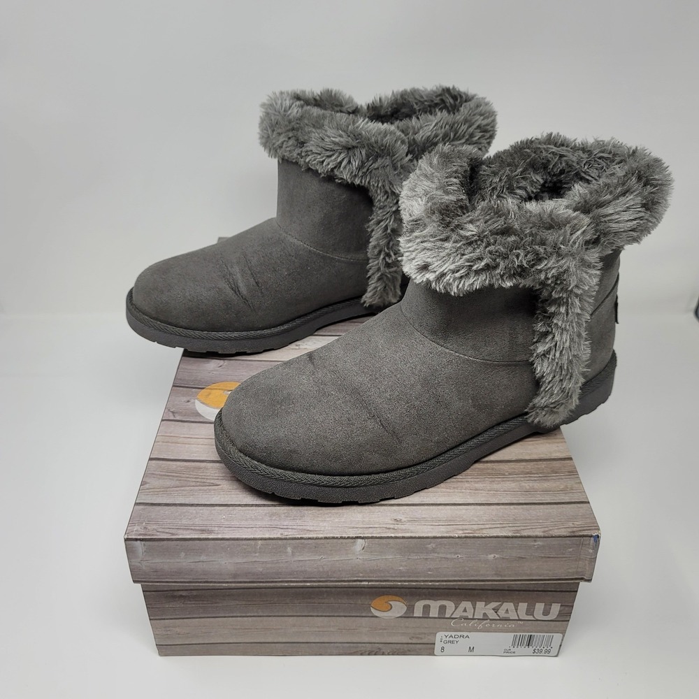 Makalu YADRA Grey Gray Faux Fur‎ Lined Winter Ankle Boots Booties Women's Size 8